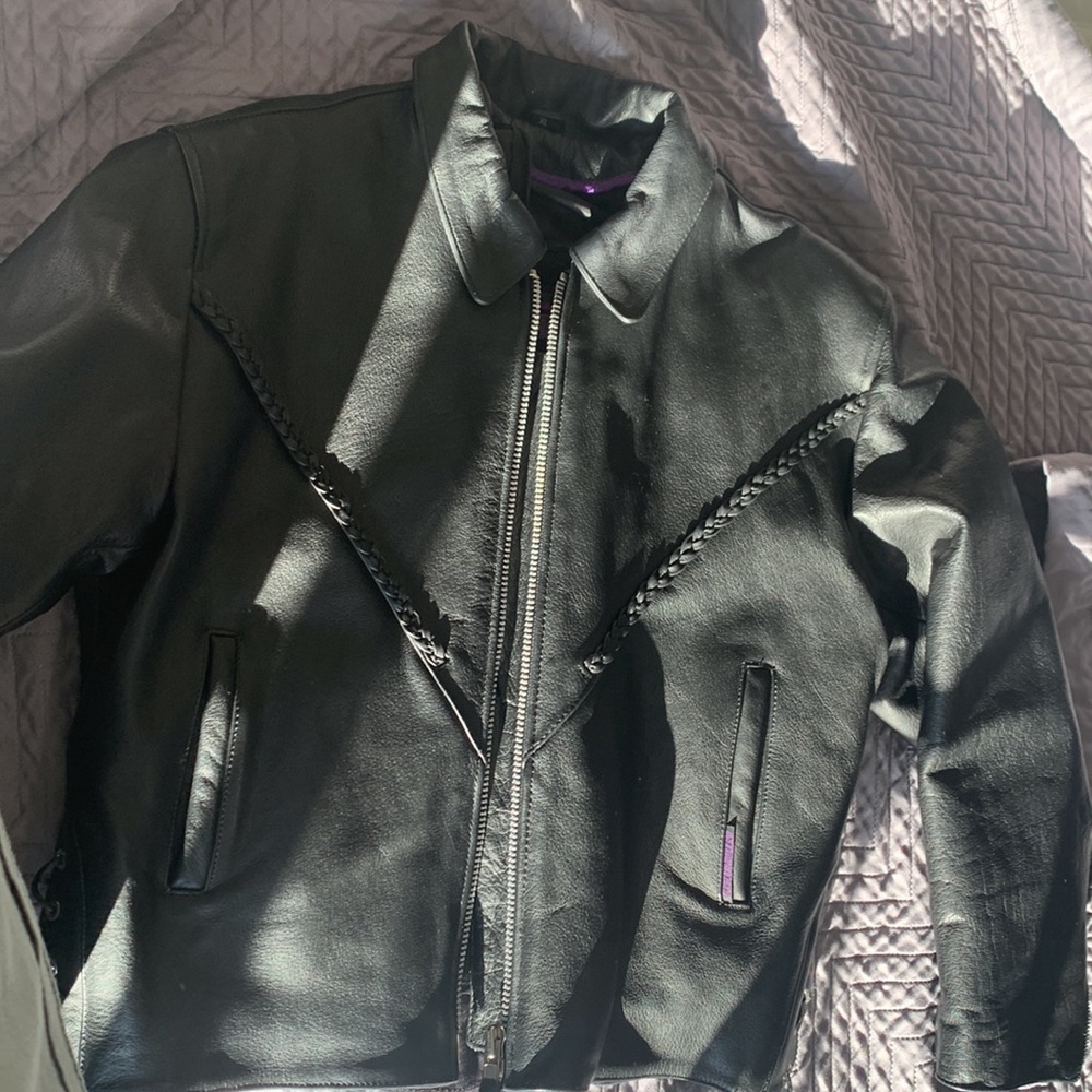 Interstate leather motorcycle jacket.